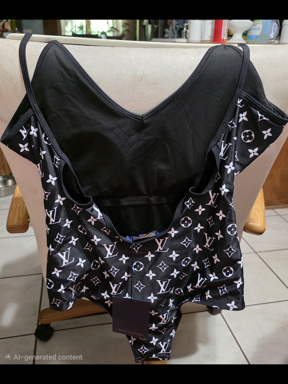 Black and White Monogram One-Piece Swimsuit - Picture 2 of 2